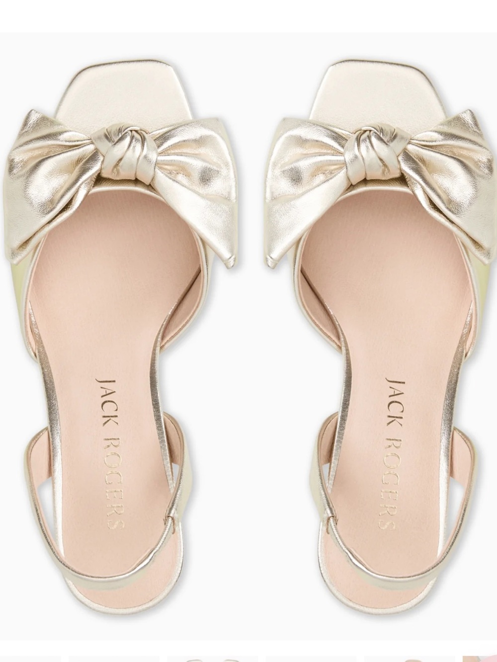 Jack Rogers Eloise bow slingback heels pumps sandals platinum gold leather BNIB - Picture 2 of 12